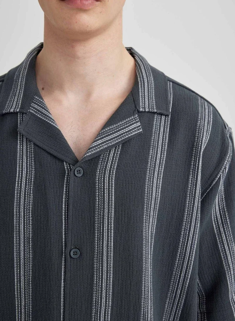 DeFacto  Relax Fit Striped Short Sleeve Shirt for Men | Best Price UAE