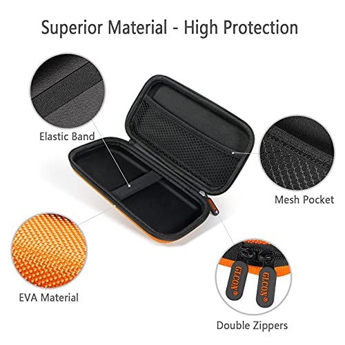 GLCON Orange Shockproof Hard EVA Carrying Case Travel Pouch for External Hard Drive, Power Bank, Cell Phone, Cable, Cord - Portable Small Electronic Accessories Organizer Storage Zipper Pouch - Image 3
