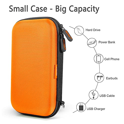 GLCON Orange Shockproof Hard EVA Carrying Case Travel Pouch for External Hard Drive, Power Bank, Cell Phone, Cable, Cord - Portable Small Electronic Accessories Organizer Storage Zipper Pouch - Image 2