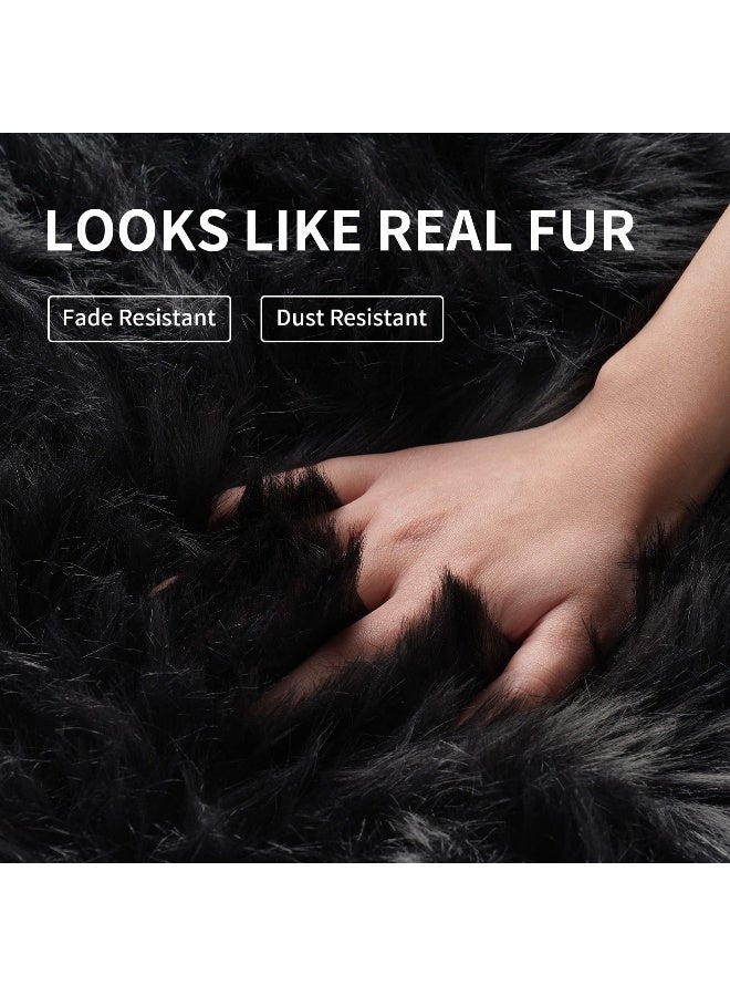 Tangsoo Black Faux Fur Rug for Bedroom 3'x5' Soft Shag Fuzzy Rugs for Living Room, Furry Bedside Nursery Rug Plush Indoor Floor Carpet for Kids Room Teen Dorm - Image 4