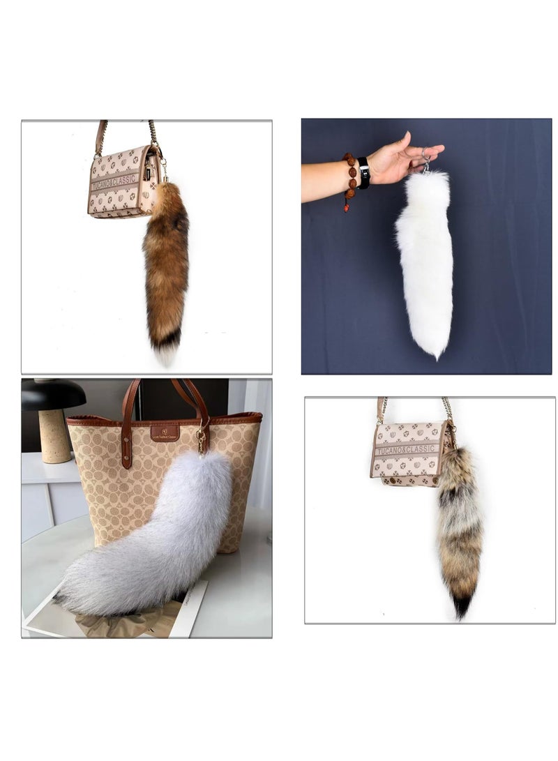 Luxury Faux Fox Tail Keychain, 38cm Fluffy Artificial Fur, Multi-Color Brown and Black, Decorative Bag Charm - Image 5