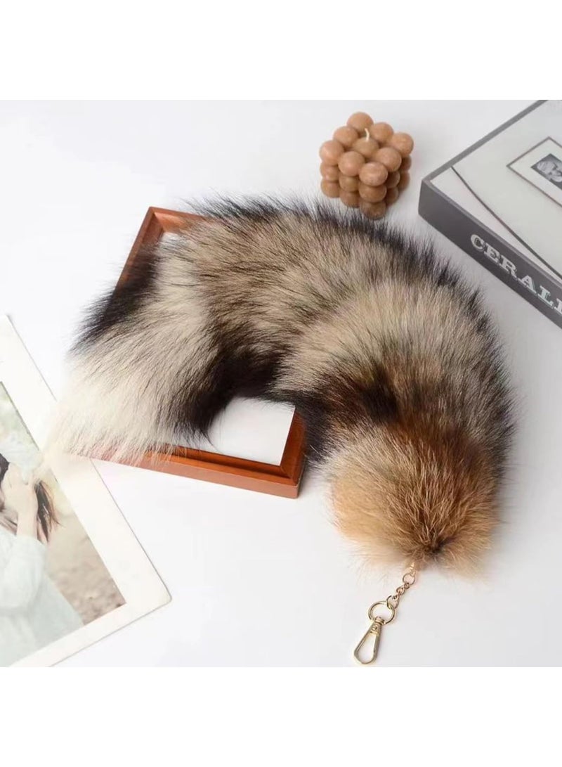Luxury Faux Fox Tail Keychain, 38cm Fluffy Artificial Fur, Multi-Color Brown and Black, Decorative Bag Charm - Image 3