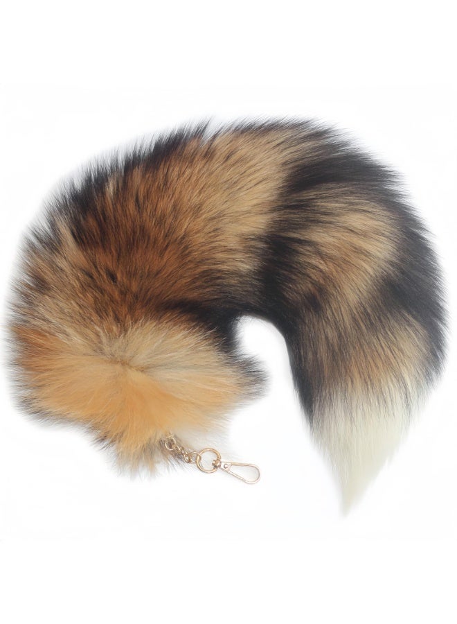 Luxury Faux Fox Tail Keychain, 38cm Fluffy Artificial Fur, Multi-Color Brown and Black, Decorative Bag Charm - Image 1