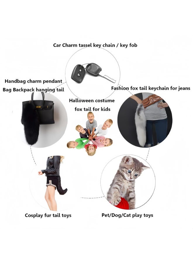 Luxury Faux Fox Tail Keychain, 38cm Fluffy Artificial Fur, Multi-Color Brown and Black, Decorative Bag Charm - Image 2