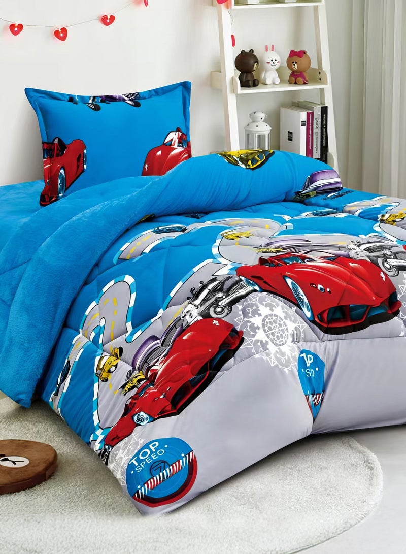 مينج لي طقم لحاف شتوي للأطفال مكون من 3 قطع مقاس مفرد 170x220 سم يتضمن لحافًا وملاءة مناسبة وشام وسادة متعدد الألوان - Image 2