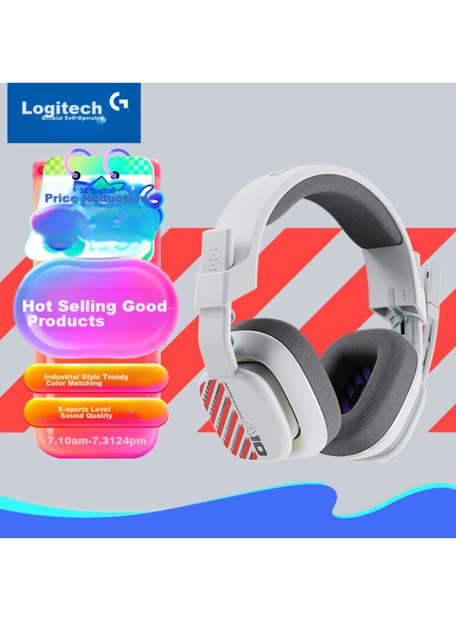 G Logitech Astro A10 Upgraded Version, Over-ear Computer Gaming Headset With Microphone, Stereo E-sports Headphones With Noise Cancellation, Ps5 Pubg Headset, Mecha White - Image 1