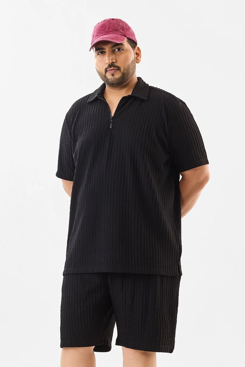 SNITCH Regular Fit Plus Size Zipper Polo T-Shirt