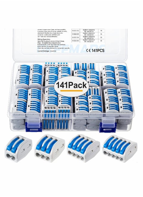 141Pcs Lever Wire Connectors, Compact Splicing Conductor Connector for Solid Stranded Flexible Wires 28-12 AWG (Blue)