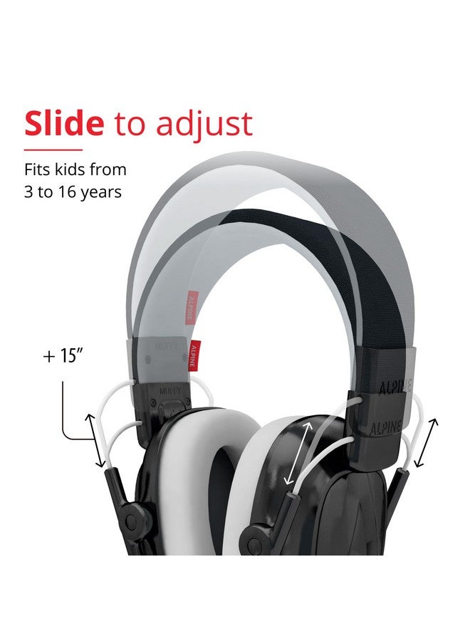 Alpine Muffy Kids - Hearing Protection - CE & ANSI Certified - Adjustable for Ages 3-16 years - Noise Cancelling Headphones - 25dB Sound Reduction Ideal for Protection and Concentration Aid - Black - Image 2
