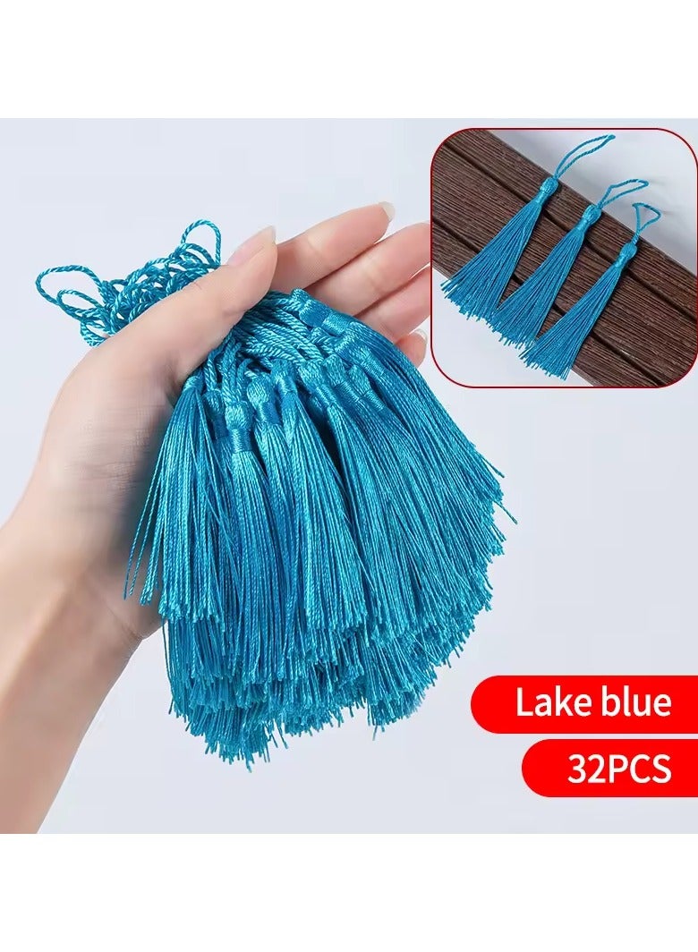 Abrar Colorful Silk Tassels with Hanging Rope Lake Blue for Home Decor, Curtains, Jewelry, Weddings, and Keychains 32 Pieces