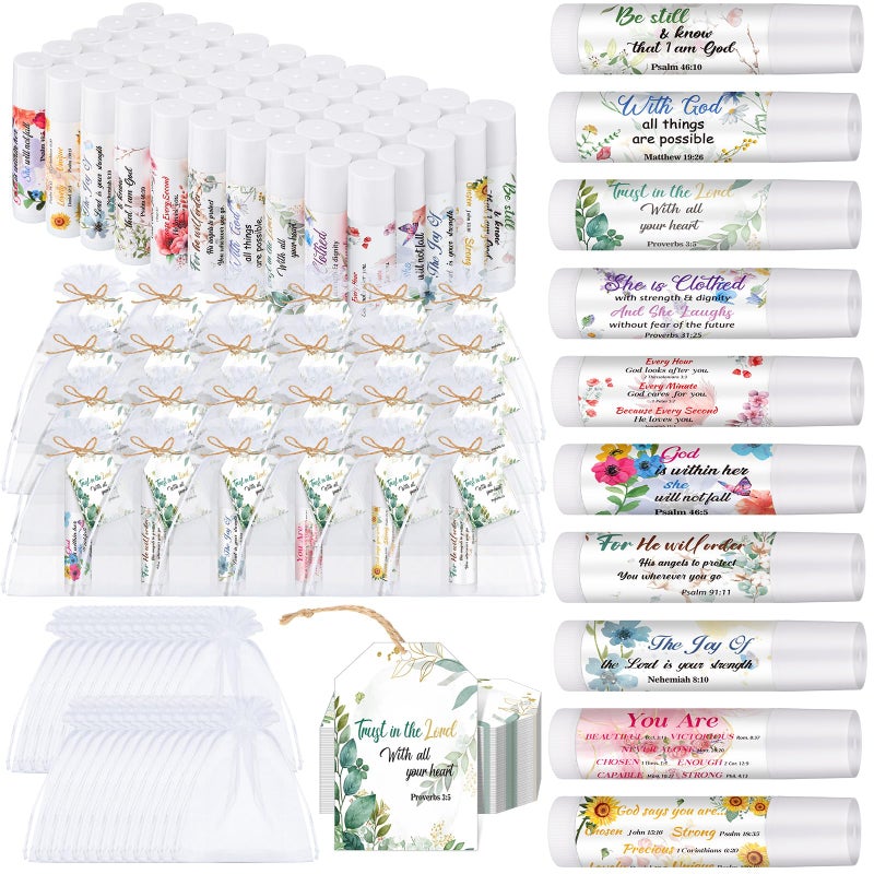 Sacubee 100 Set Christian Religious Gift Bulk for Women Mom Christian Lip Balm Bulk Church Party Favor Bible Verse Lip Balm with Scripture Inspirational Gift for Mother's Day Coworker Staff Employee - Image 1
