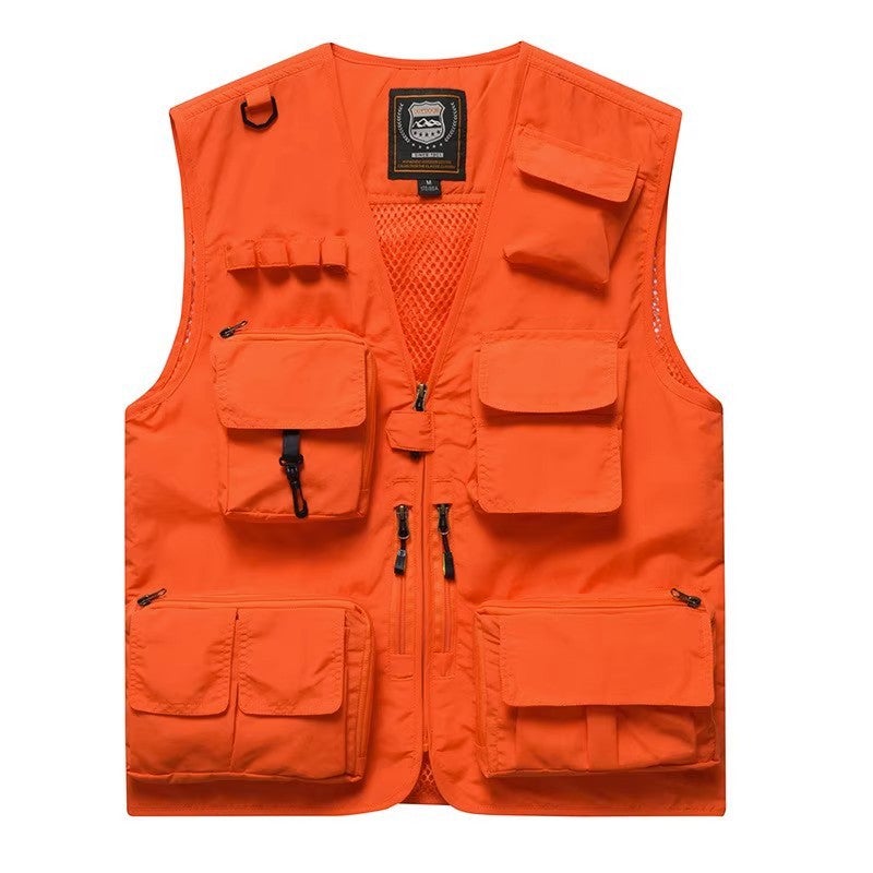 Reflective Emergency Management Vest Multi-Pocket Volunteer Communication Rescue Clothing Vest Workwear Vest Clip Work Clothes Orange