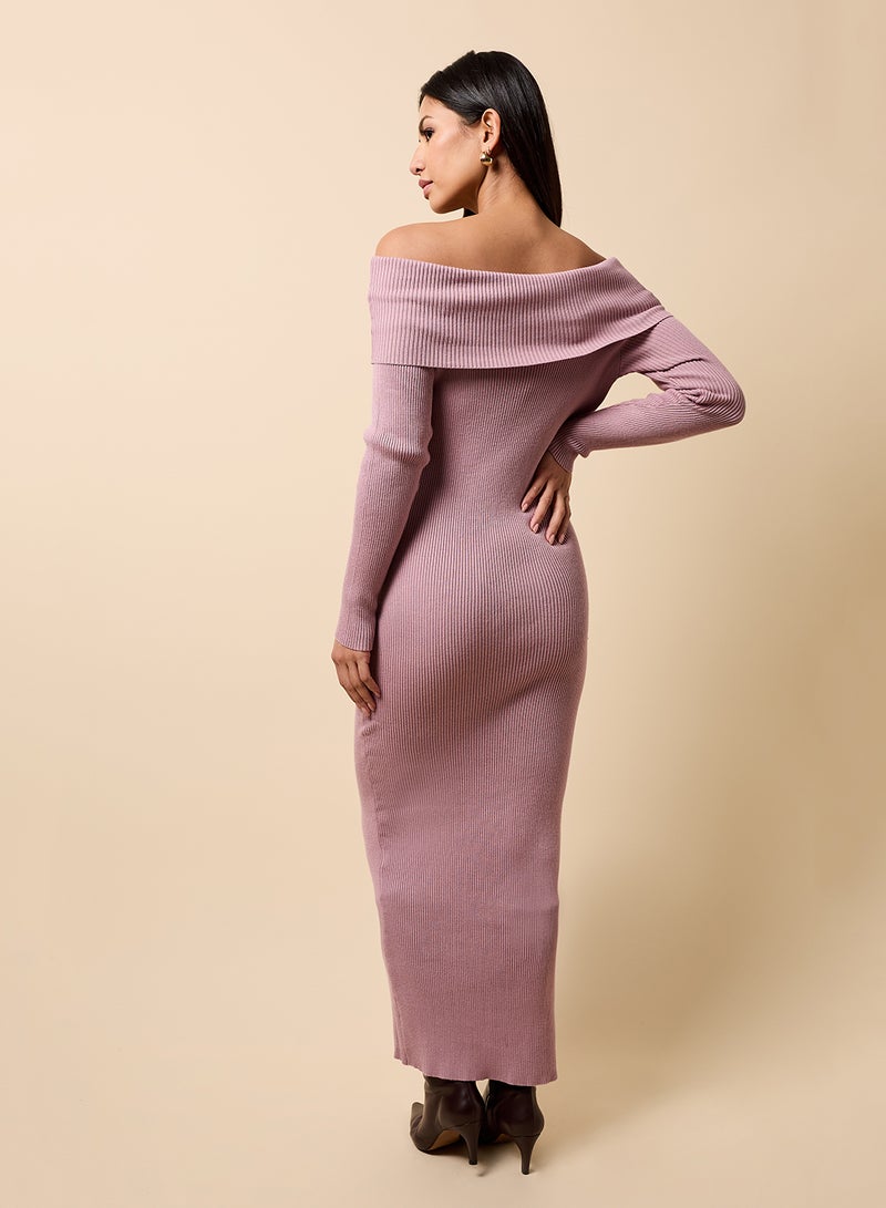 Little Mistress Button Detail Off Shoulder Maxi Dress - Image 2