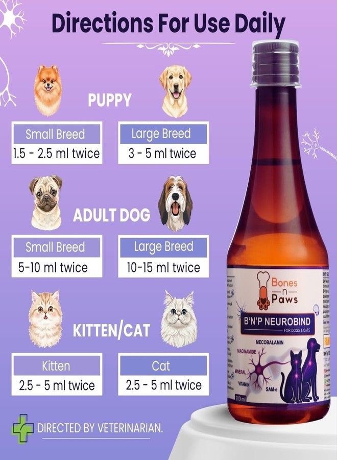 Bones N paws Bones & Paws B’N’P Neurobind Syrup for Dogs & Cats (200 ml) | Methylcobalamin, SAM-e,Niacinamide | Brain, Nerve, Cognitive Support, Memory, Learning, Focus, Mood Balance - Image 5