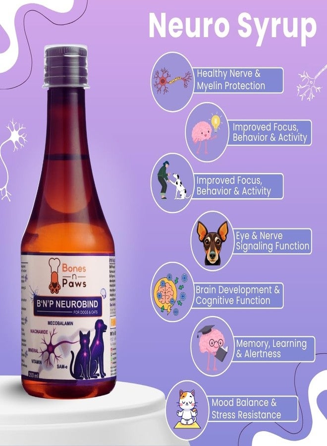 Bones N paws Bones & Paws B’N’P Neurobind Syrup for Dogs & Cats (200 ml) | Methylcobalamin, SAM-e,Niacinamide | Brain, Nerve, Cognitive Support, Memory, Learning, Focus, Mood Balance - Image 2
