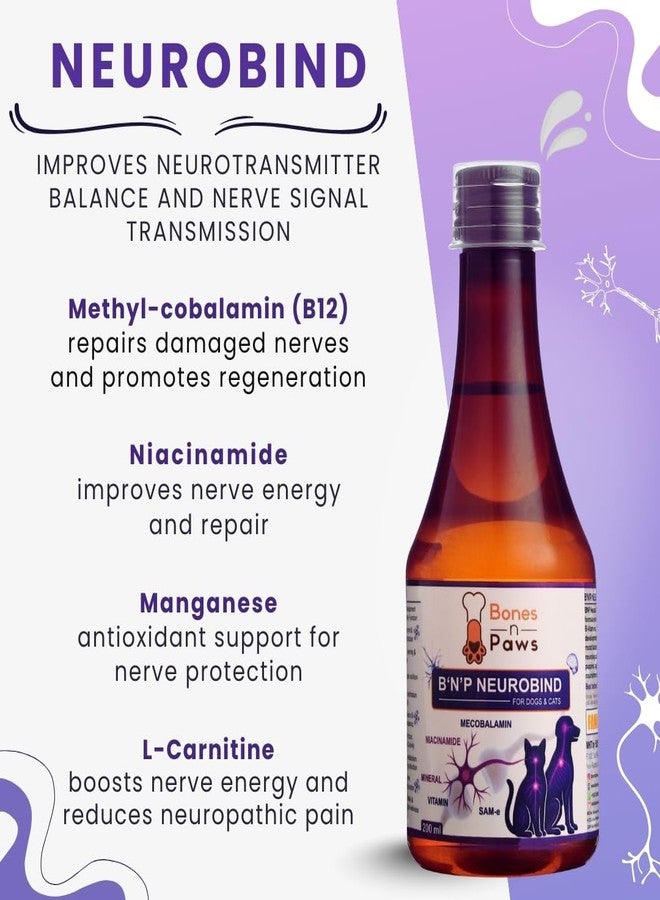 Bones N paws Bones & Paws B’N’P Neurobind Syrup for Dogs & Cats (200 ml) | Methylcobalamin, SAM-e,Niacinamide | Brain, Nerve, Cognitive Support, Memory, Learning, Focus, Mood Balance - Image 4