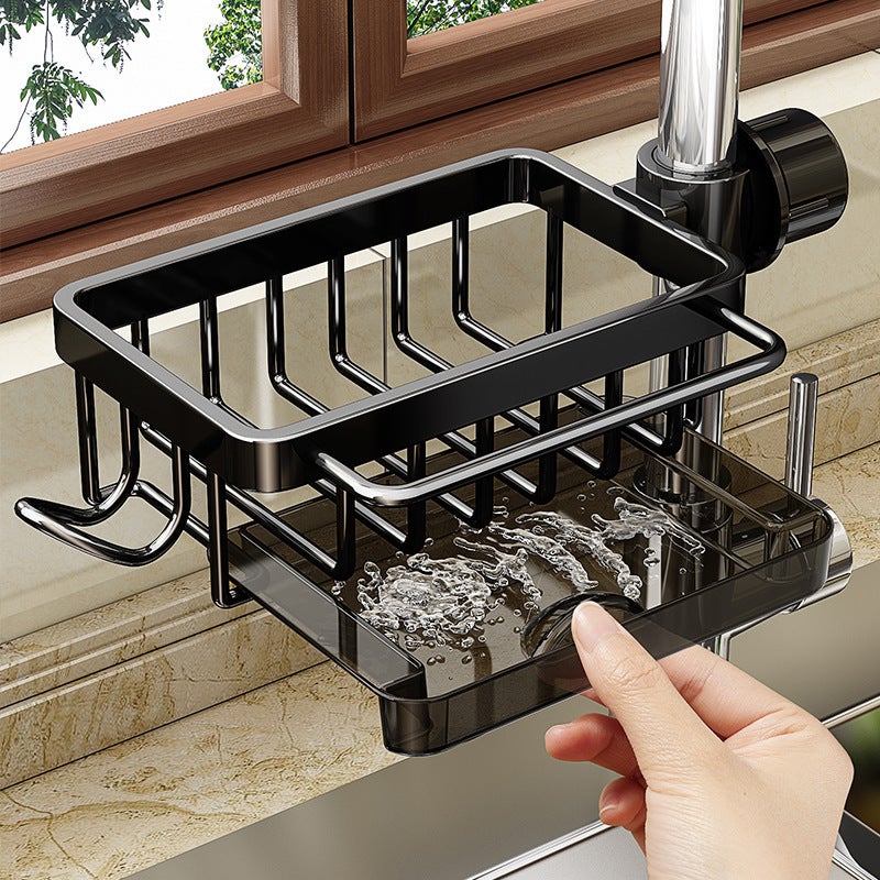 Aluminum Alloy Kitchen Faucet Shelf with Drain Tray - Image 1