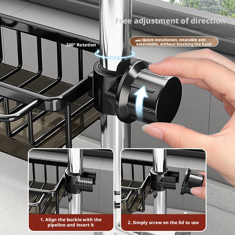 Aluminum Alloy Kitchen Faucet Shelf with Drain Tray - Image 3