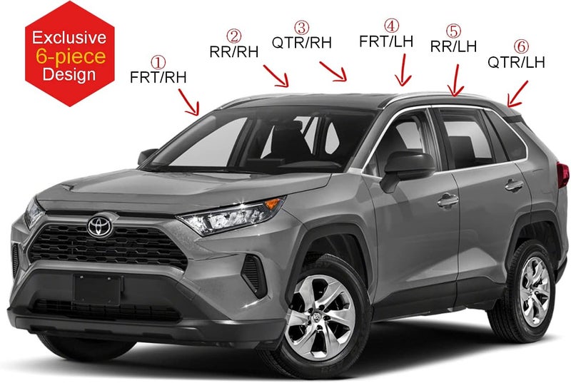 AUTO CLOVER AUTOCLOVER Tape-On Rain Guards Window Visors 6 Pcs Set for Toyota Rav4 (2019-2024) - Chrome - Image 3