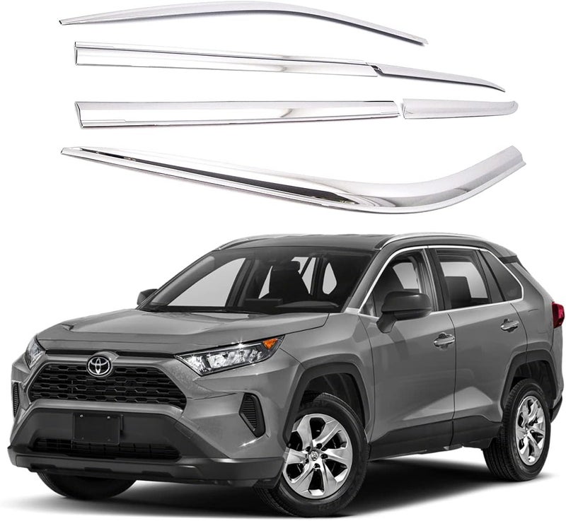 AUTO CLOVER AUTOCLOVER Tape-On Rain Guards Window Visors 6 Pcs Set for Toyota Rav4 (2019-2024) - Chrome - Image 1