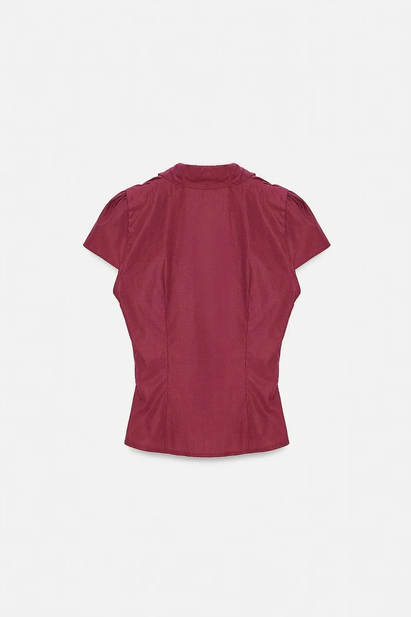 Dilvin Burgundy Red DILVIN Fitted Cotton Poplin Button Blouse for Women | Best Price UAE