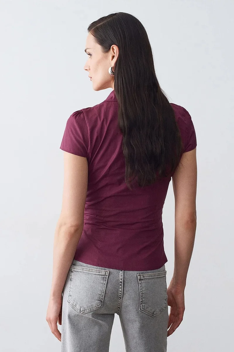 Dilvin Burgundy Red DILVIN Fitted Cotton Poplin Button Blouse for Women | Best Price UAE