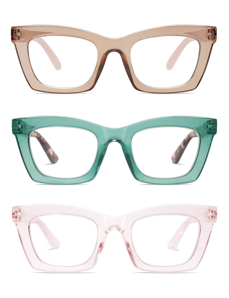 AMOMOMA 3 Pack Trendy Oversized Blue Light Stylish Readers for WomenRetro Square Cute Sturdy Computer Womens Reading Glasses AM6042 BrownGreenPink 10