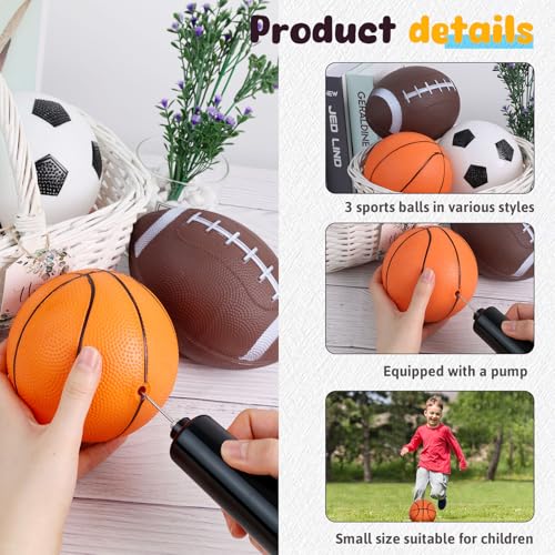 Shindel Sports Balls for Kids, 5 Inches Playground Balls with Hand Pump, Includes Football, Basketball - Image 3
