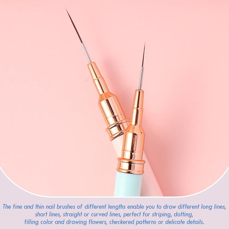 JASSINS Nail Art Liner Brushes, 5Pcs Gel Polish Painting Art Design Pen Set Striping Brushes for Thin Long Lines, Tiny Details, Fine Drawing, Delicate Coloring Sizes 7/9/11/15/25mm - Image 4