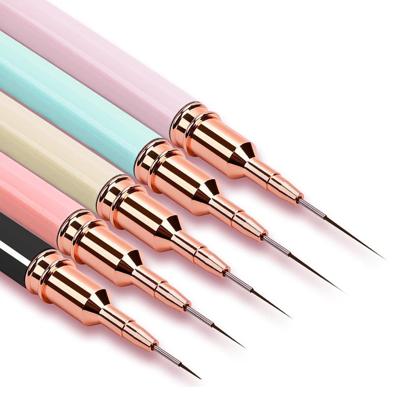 JASSINS Nail Art Liner Brushes, 5Pcs Gel Polish Painting Art Design Pen Set Striping Brushes for Thin Long Lines, Tiny Details, Fine Drawing, Delicate Coloring Sizes 7/9/11/15/25mm - Image 1