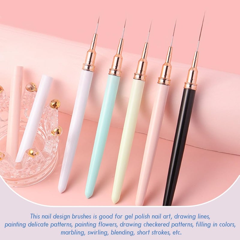 JASSINS Nail Art Liner Brushes, 5Pcs Gel Polish Painting Art Design Pen Set Striping Brushes for Thin Long Lines, Tiny Details, Fine Drawing, Delicate Coloring Sizes 7/9/11/15/25mm - Image 5