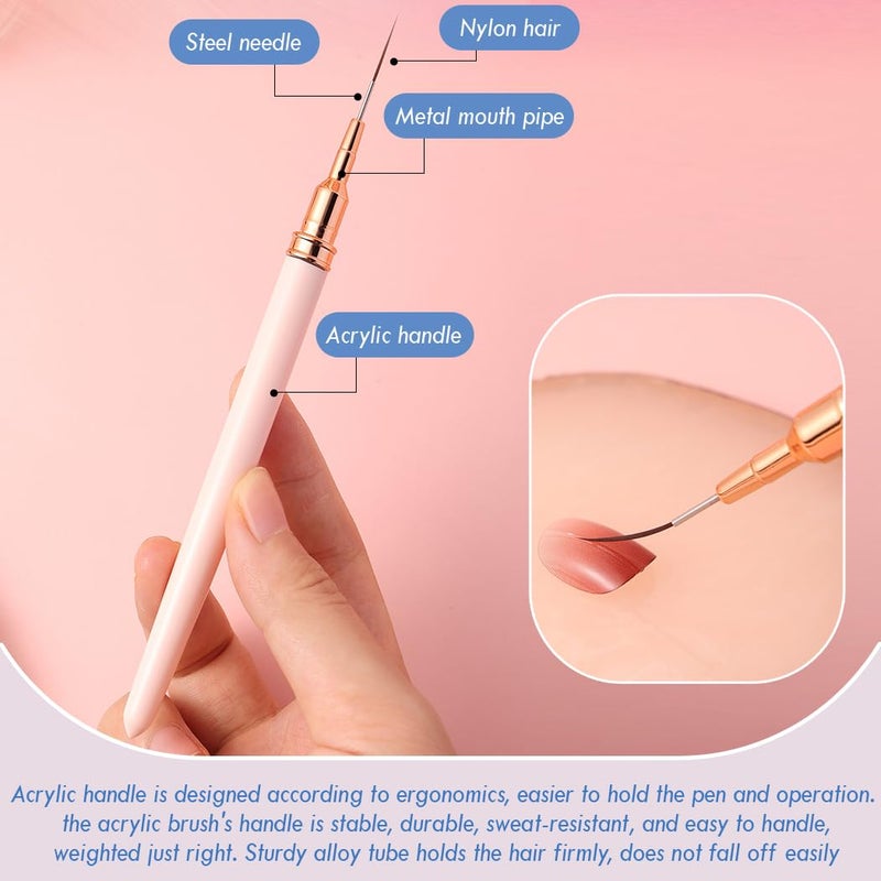 JASSINS Nail Art Liner Brushes, 5Pcs Gel Polish Painting Art Design Pen Set Striping Brushes for Thin Long Lines, Tiny Details, Fine Drawing, Delicate Coloring Sizes 7/9/11/15/25mm - Image 3