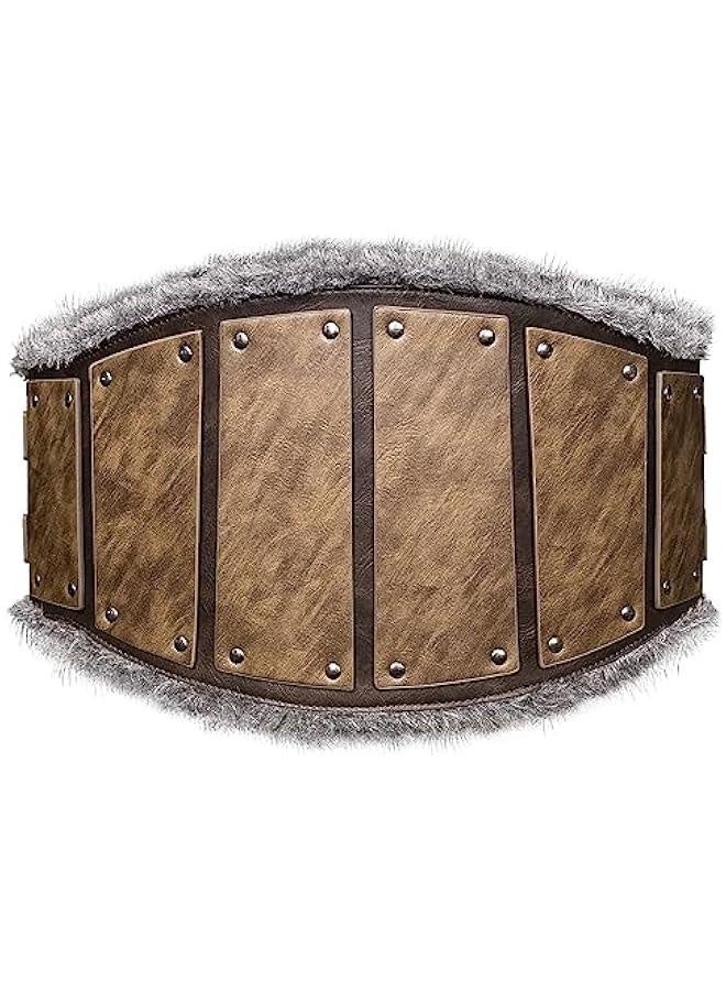 Vintage Barbarian Faux Leather Waist Armor, Norse Viking Wide Belt, Retro Artificial Fur Corset Belt for LARP - Image 2