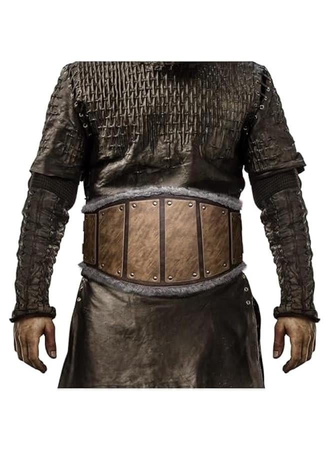 Vintage Barbarian Faux Leather Waist Armor, Norse Viking Wide Belt, Retro Artificial Fur Corset Belt for LARP - Image 1