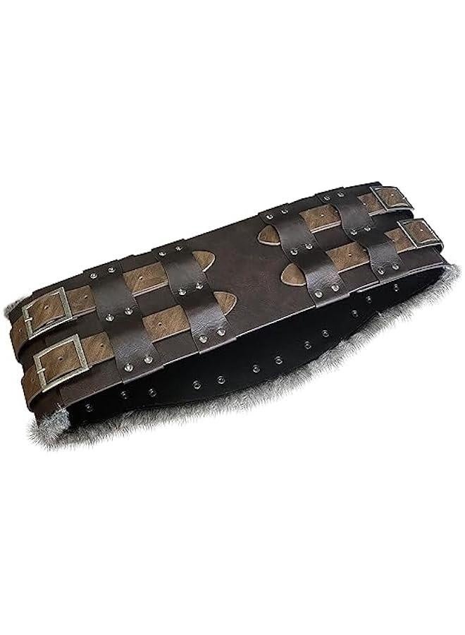 Vintage Barbarian Faux Leather Waist Armor, Norse Viking Wide Belt, Retro Artificial Fur Corset Belt for LARP - Image 4