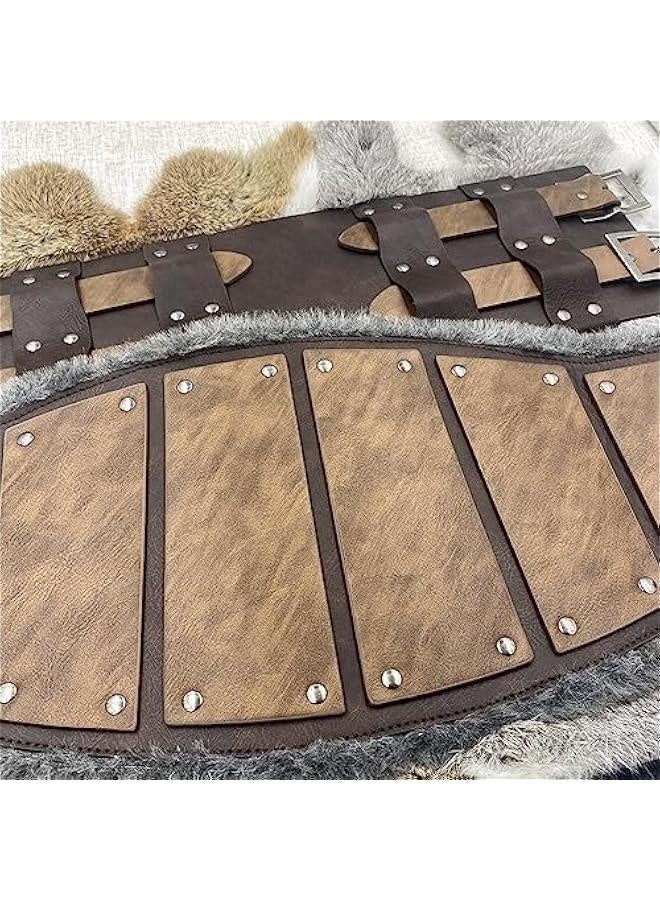 Vintage Barbarian Faux Leather Waist Armor, Norse Viking Wide Belt, Retro Artificial Fur Corset Belt for LARP - Image 5