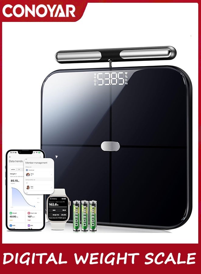 CONOYAR Digital Weight Scale with Retractable Handle, Smart Body Fat Weighing Scale for Weight, Fat, BMI, Muscle and other 57 Body Composition, 8 Electrode Pod Scale with Display - Image 1