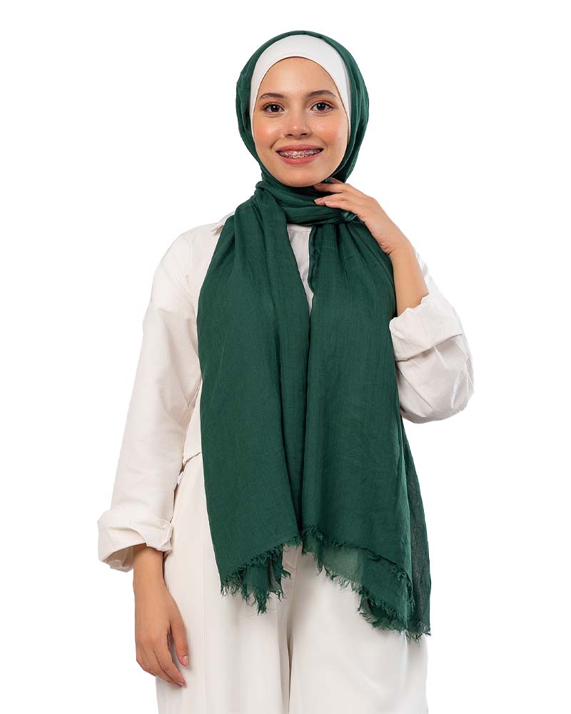 كايان طرحة سادة خفيف قطن بتصميم مميز - اخضر - Image 2