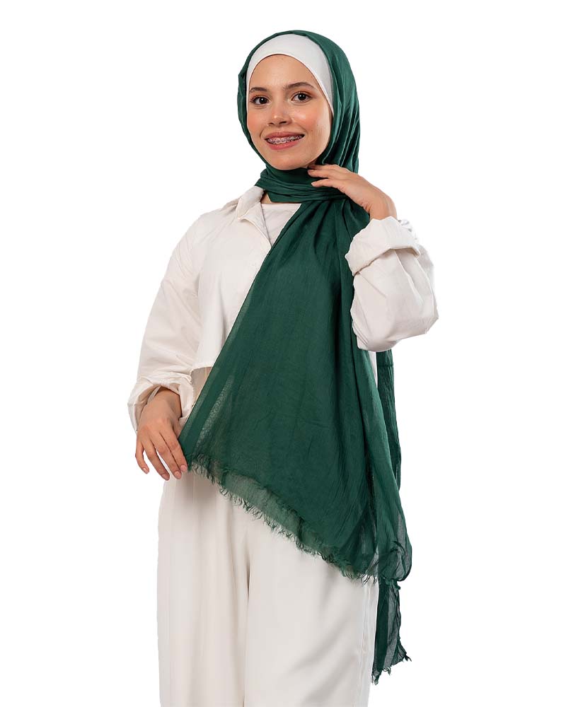 كايان طرحة سادة خفيف قطن بتصميم مميز - اخضر - Image 3