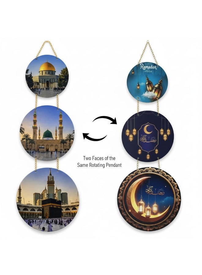 3-Tier Rotating Ramadan Pendant - Double-Sided Islamic Decor - Holy Mosques & Ramadan Greetings Design - Image 3