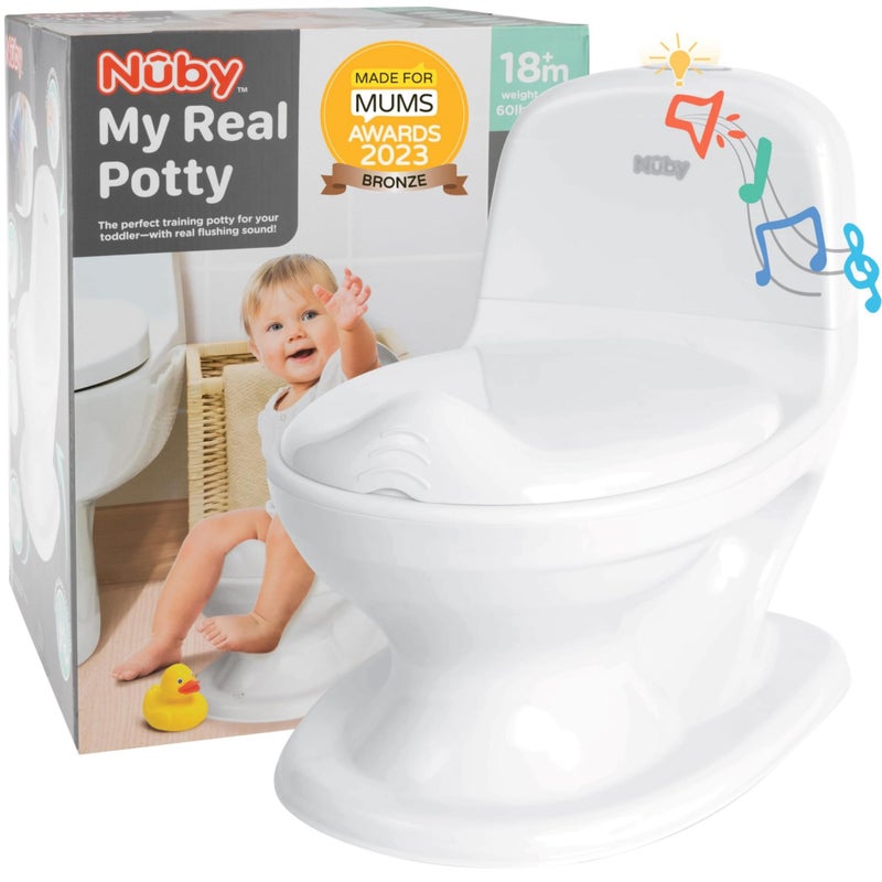 Nuby My Real Potty Training Toilet with Life-Like Flush Button and Sound - 18+ Months - White - Image 1