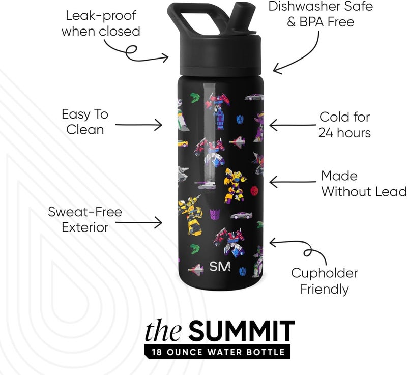 Simple Modern Transformers Kids Water Bottle with Straw Lid | Reusable Insulated Stainless Steel Cup for Toddlers, School | Summit Collection | 18oz, Transformer Block Nation - Image 1
