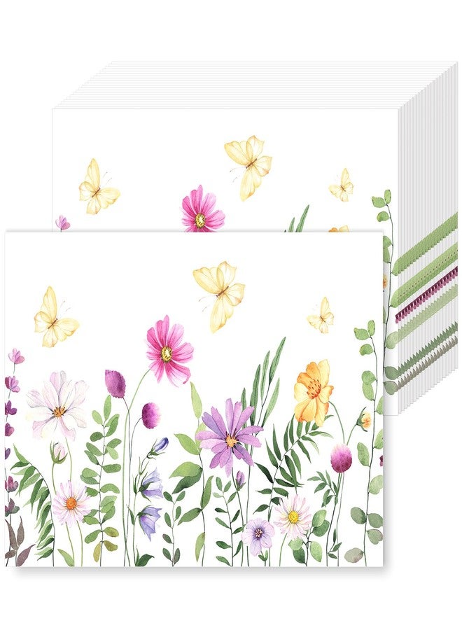 AnyDesign 50 Pack Floral Paper Place Mats Watercolor Flower Butterfly Disposable Placemat 11 x 17 Inch Spring Decorative Paper Table Mats for Dinner Table Setting Bridal Shower Wedding Party Supplies - Image 1