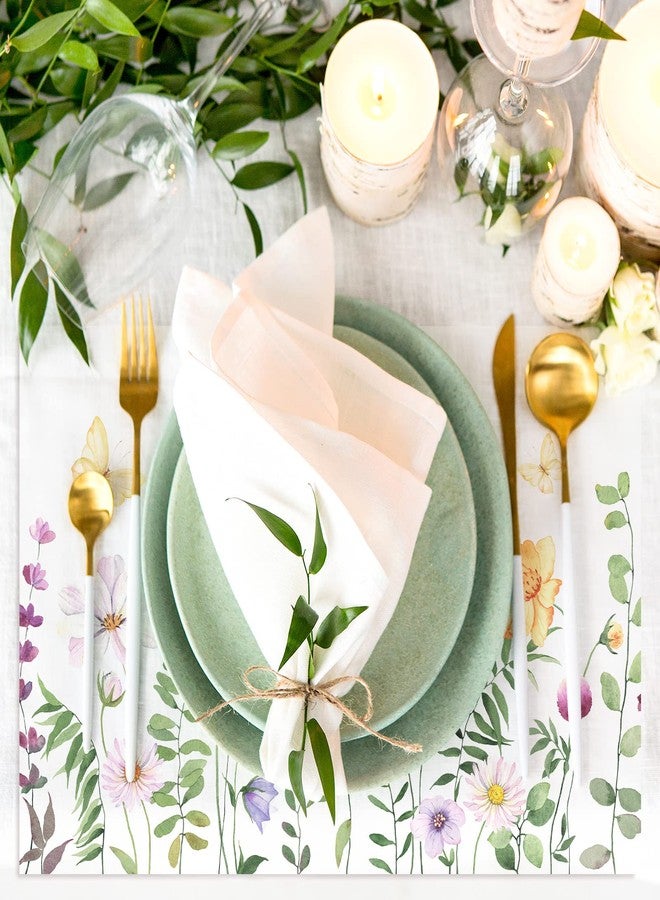 AnyDesign 50 Pack Floral Paper Place Mats Watercolor Flower Butterfly Disposable Placemat 11 x 17 Inch Spring Decorative Paper Table Mats for Dinner Table Setting Bridal Shower Wedding Party Supplies - Image 5