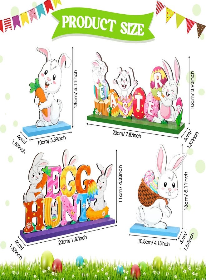Funrous 4 Pcs Happy Easter Table Sign Decoration Wooden Egg Hunt Tabletop Centerpiece Spring Party Bunny Sign Ornaments Easter Holiday Table Topper for Home Office Spring Holiday Party Decor Supplies - Image 2