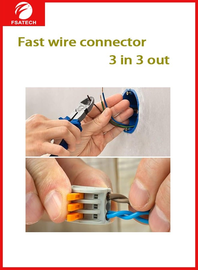 FSATECH 10 PCS Pluggable wire solderless connector splitter wiring quick terminal 3 in 3 out monochrome - Image 2