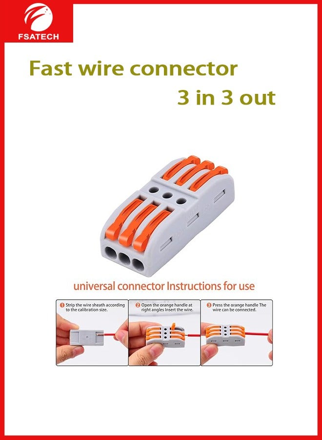 FSATECH 10 PCS Pluggable wire solderless connector splitter wiring quick terminal 3 in 3 out monochrome - Image 3