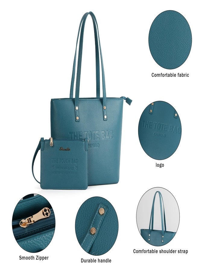 Chinllo Tote Bag for Women, Medium Top Handle Handbags Purse, Turquoise-grained, Medium - Image 4