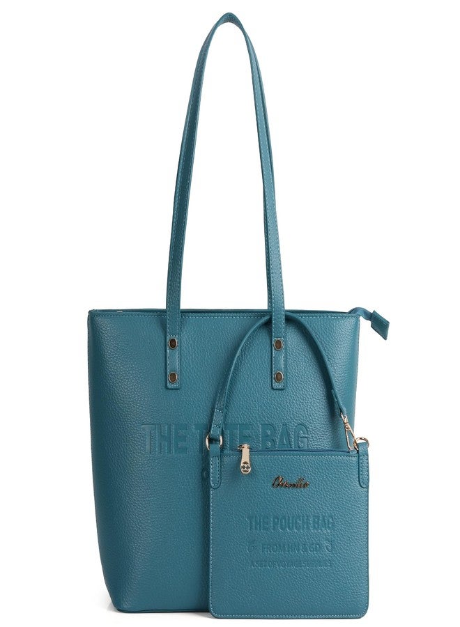 Chinllo Tote Bag for Women, Medium Top Handle Handbags Purse, Turquoise-grained, Medium - Image 1