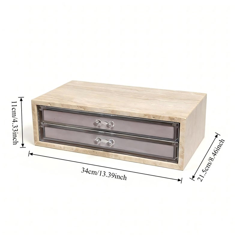 Artisanal Abode Natural Travertine Jewelry Box with 2 or 3 Drawer Organizers, Velvet Lined Storage for Rings and Necklaces (Large-2) - Image 2